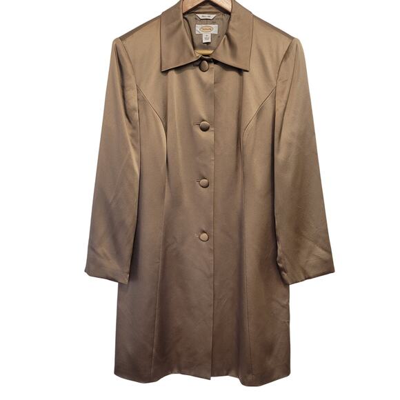 Talbots 100% Silk Caramel Jacket Women’s Size 10 Lightweight Button Front Coat - Picture 1 of 11